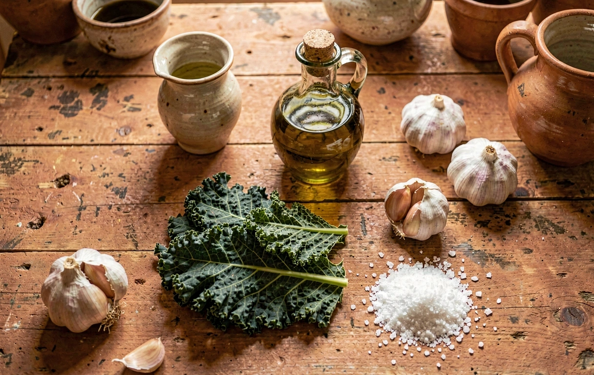 Ingredientes mediterrânicos frescos sobre cerâmica artesanal